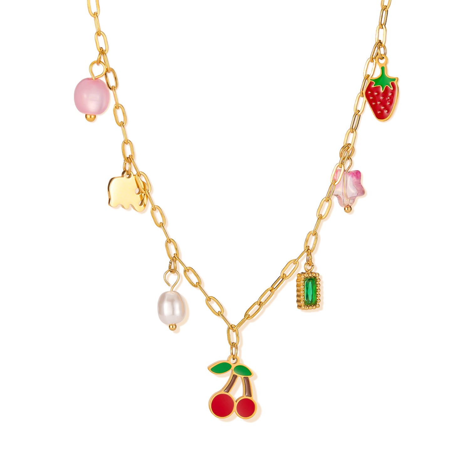 Necklace for Women Stainless Steel Personality Multi-element Cherry High-end Titanium Steel Collarbone Chain