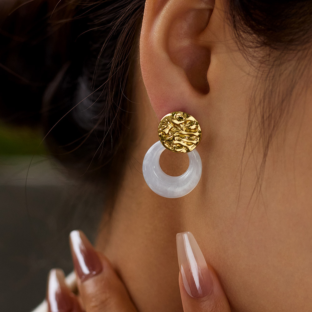 Earrings for Women Stainless Steel Fashion Gentle Macaron Color Resin High-end Titanium Steel Ear Jewelry