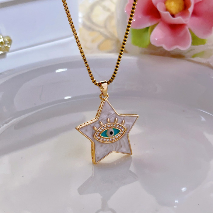 White Shell Titanium Steel Light Luxury Eye Full Diamond Micro Inlay Design Internet Celebrity Temperament Shining Necklace Simple Pendant New Model Manufacturer