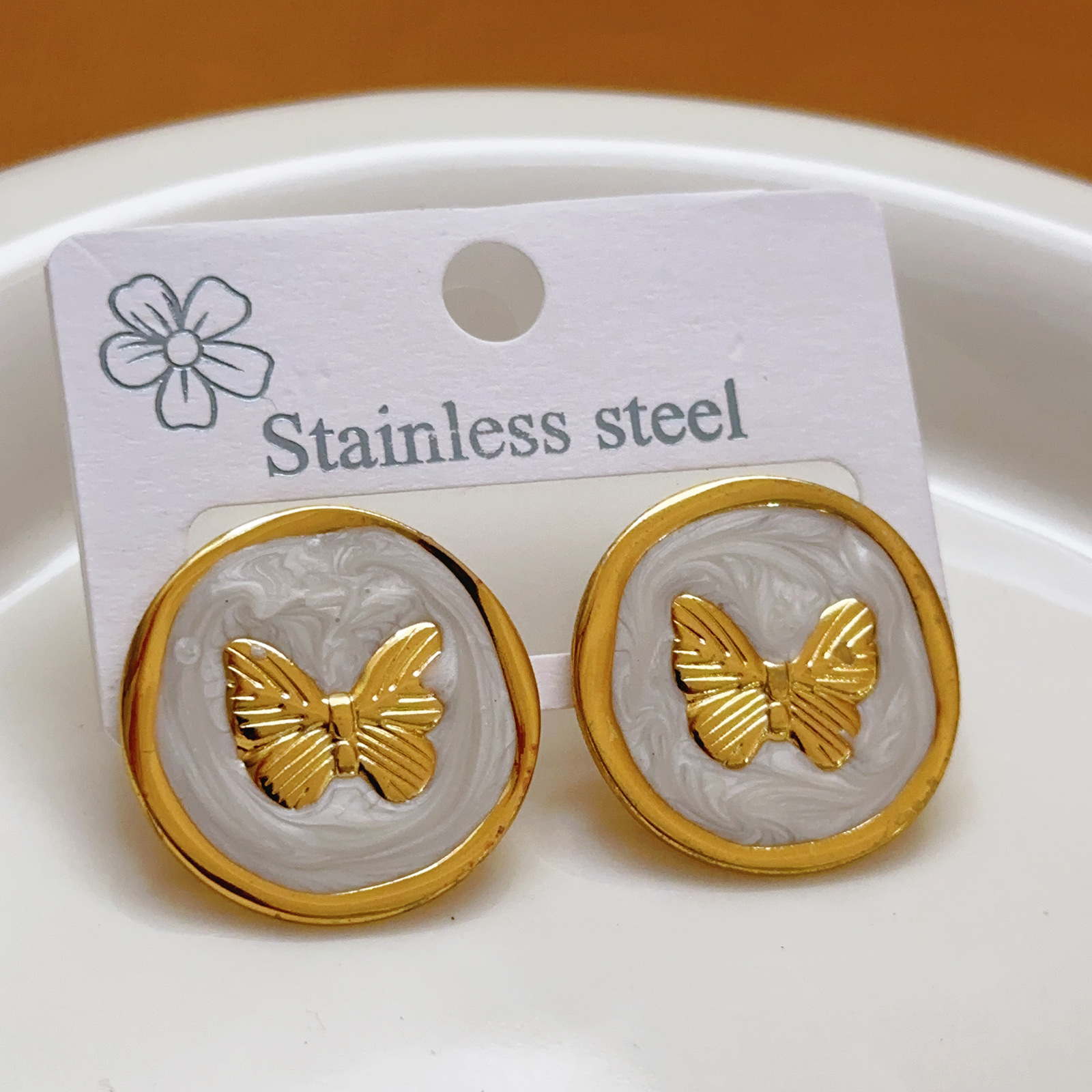 Cross-Border New Titanium Steel Butterfly Earrings Fashion Korean Unique Earrings Niche Design Sense 18K Plated Earrings for Women Ins