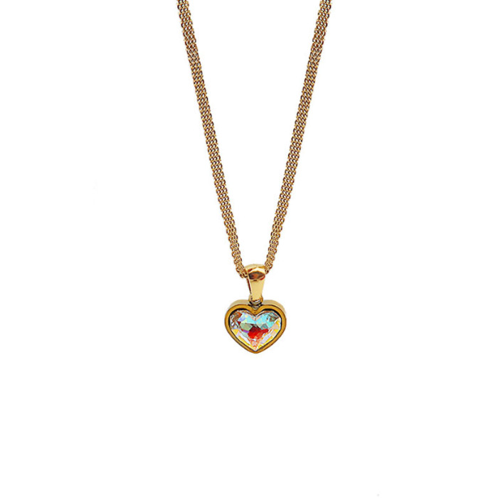 New INS Wide Chain Shiny Heart-Shaped Titanium Steel Necklace for Women Fashionable Versatile Heart Collarbone Chain...