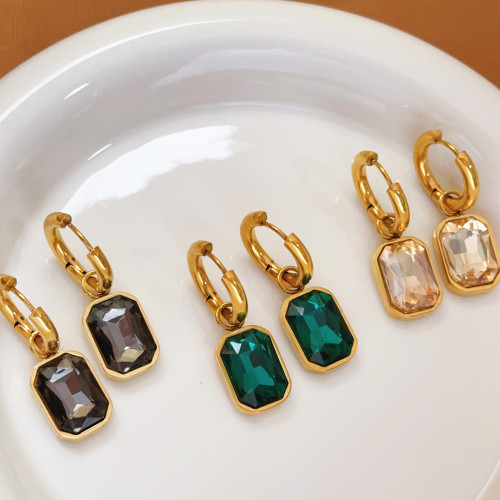European and American New Retro Design Colorful Sugar Cube Ear Cuffs Fashion Geometric Titanium Steel Earrings 18K Gold Plated Earrings for Women