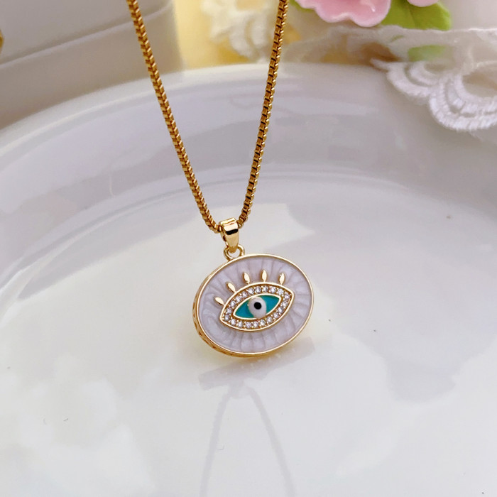 White Shell Titanium Steel Light Luxury Eye Full Diamond Micro Inlay Design Internet Celebrity Temperament Shining Necklace Simple Pendant New Model Manufacturer