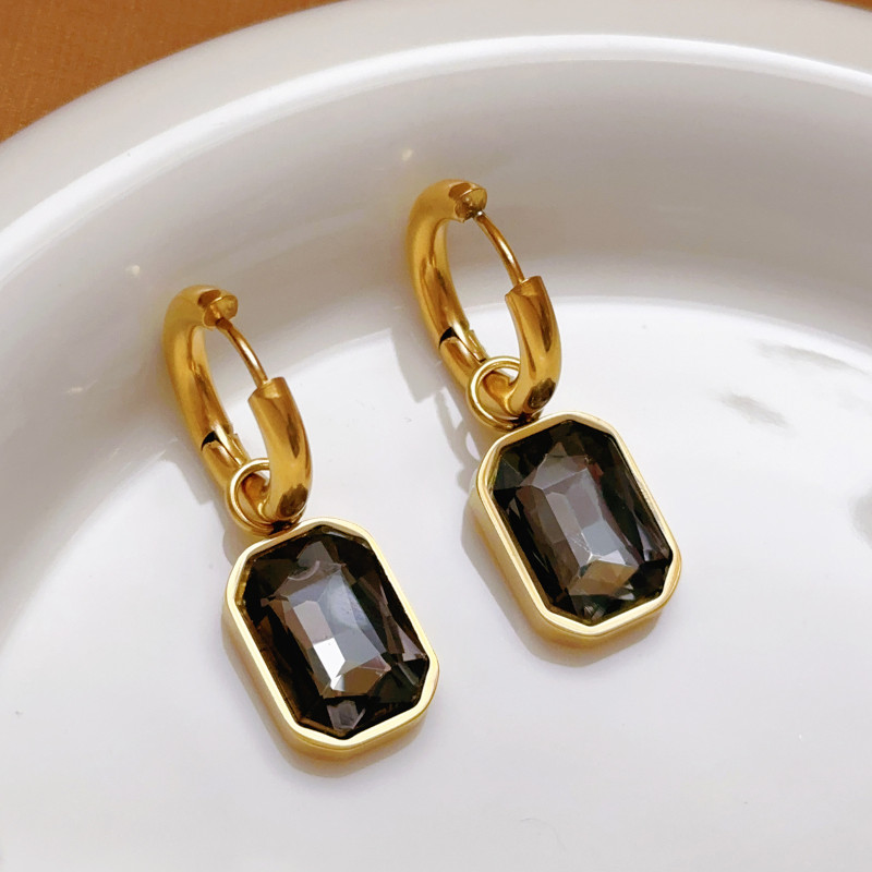 European and American New Retro Design Colorful Sugar Cube Ear Cuffs Fashion Geometric Titanium Steel Earrings 18K Gold Plated Earrings for Women