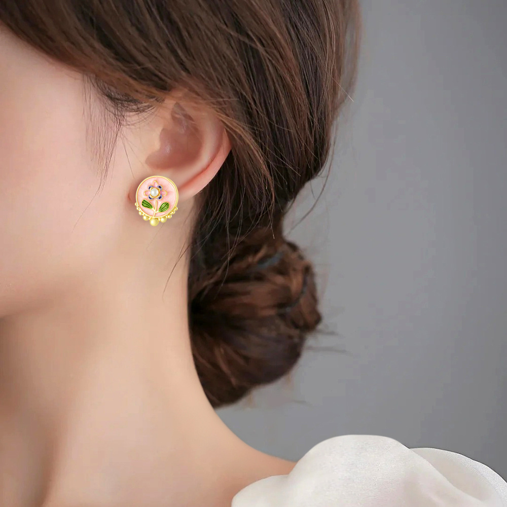 Monet Garden Oil Painting Earrings for Women New Chinese Style Light Luxury High-end Earrings 2025 New Hot Style Elegant Earrings