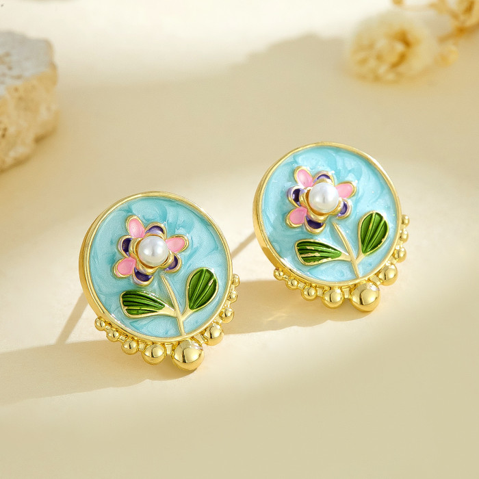 Monet Garden Oil Painting Earrings for Women New Chinese Style Light Luxury High-end Earrings 2025 New Hot Style Eleg...