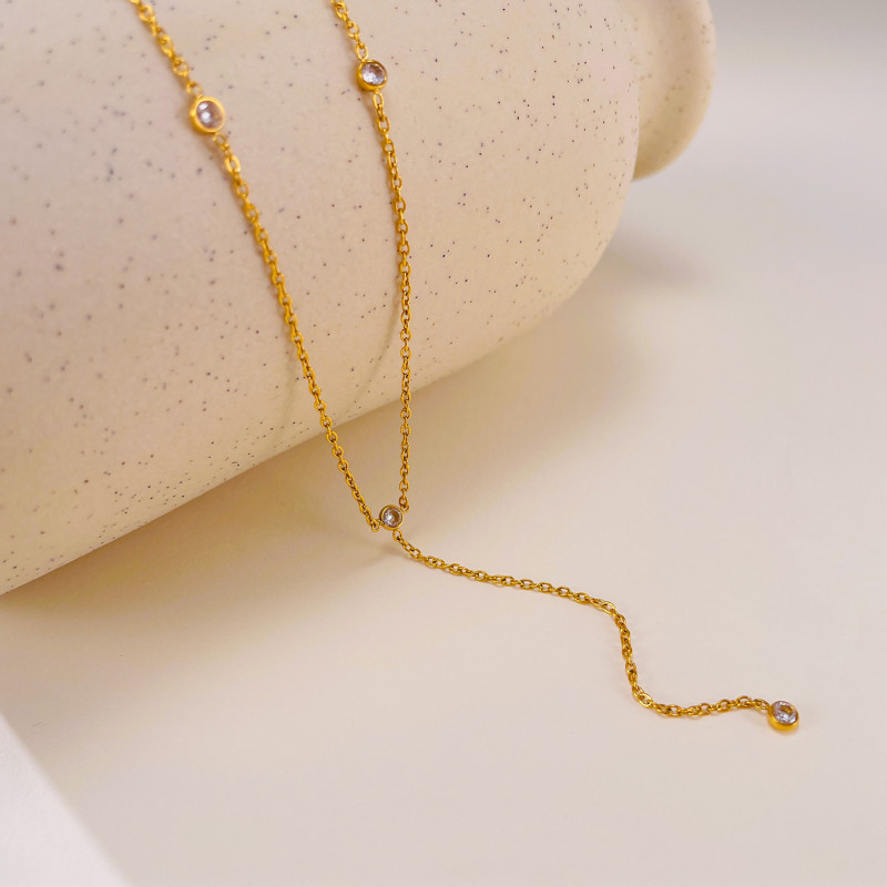 INS Fashion Necklace for Women Stainless Steel Simple Versatile Gold-Plated Tassel Titanium Steel Collarbone Chain Wholesale