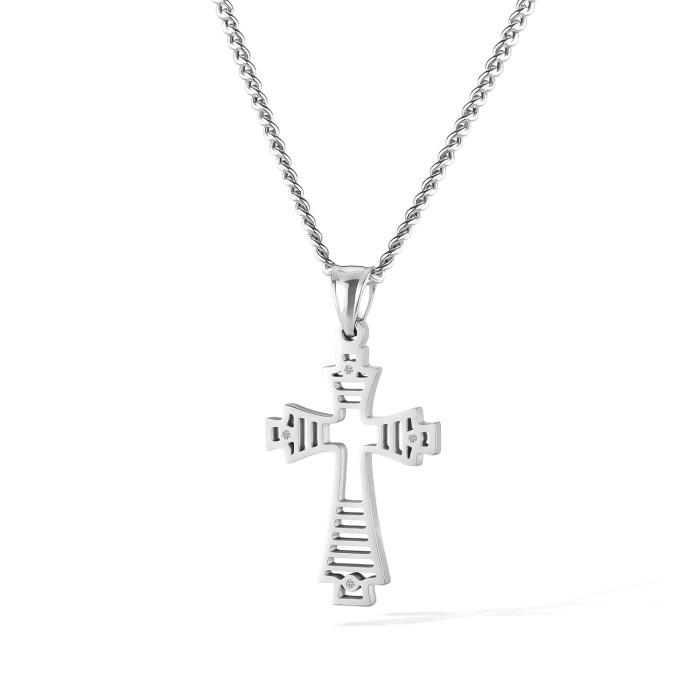 Men's Necklace Stainless Steel Trendy Fashion Hollow Cross Pendant Titanium Steel Necklace Wholesale