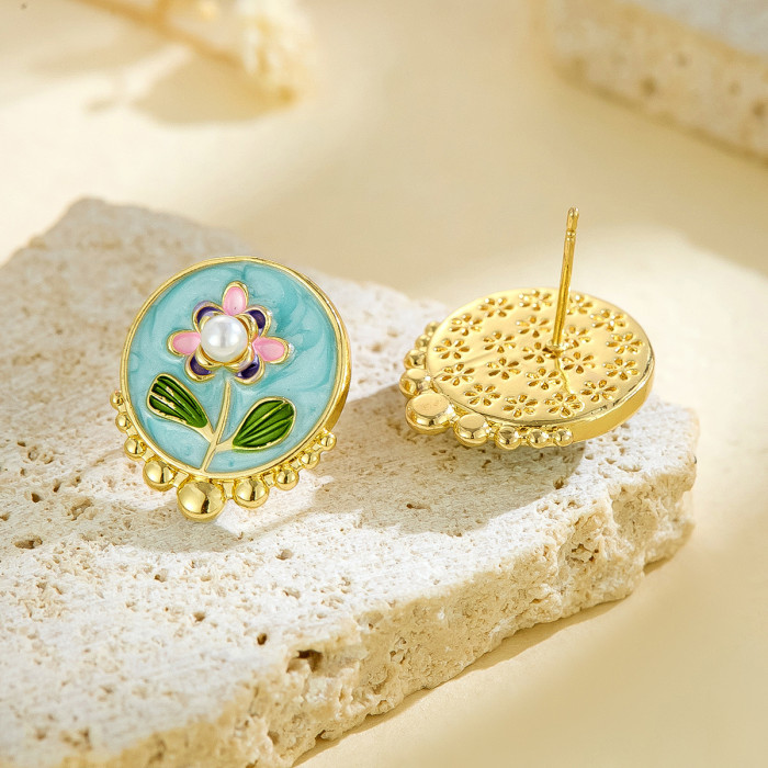 Monet Garden Oil Painting Earrings for Women New Chinese Style Light Luxury High-end Earrings 2025 New Hot Style Eleg...
