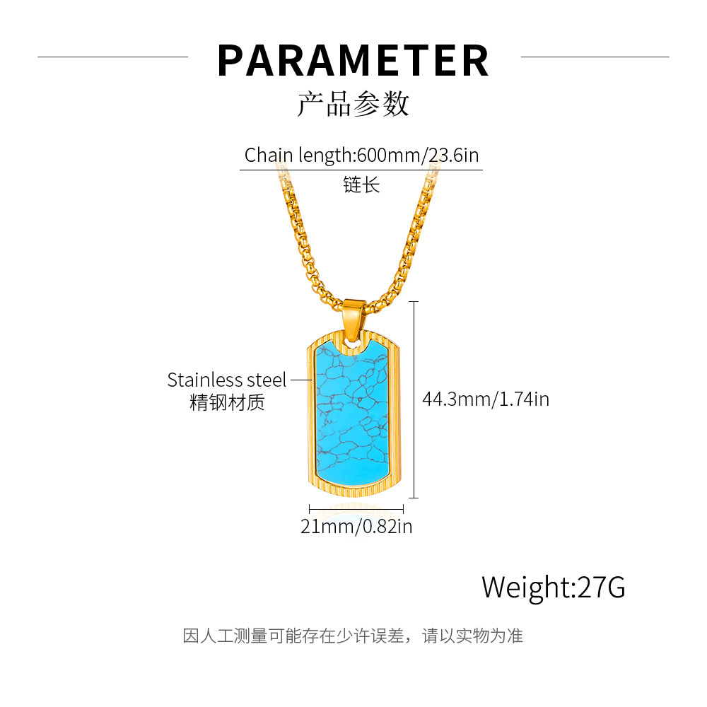 Personalized Necklace for Men Stainless Steel Hip Hop Trendy Creative Design Turquoise Pendant Titanium Steel Accessories