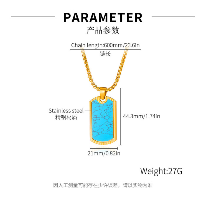 Personalized Necklace for Men Stainless Steel Hip Hop Trendy Creative Design Turquoise Pendant Titanium Steel Accesso...