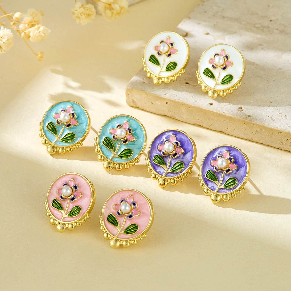 Monet Garden Oil Painting Earrings for Women New Chinese Style Light Luxury High-end Earrings 2025 New Hot Style Elegant Earrings