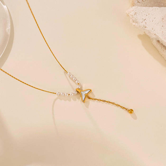 Exquisite Necklace for Women Stainless Steel Fish Tail Tassel Pearl Light Luxury High-end Titanium Steel Collarbone C...