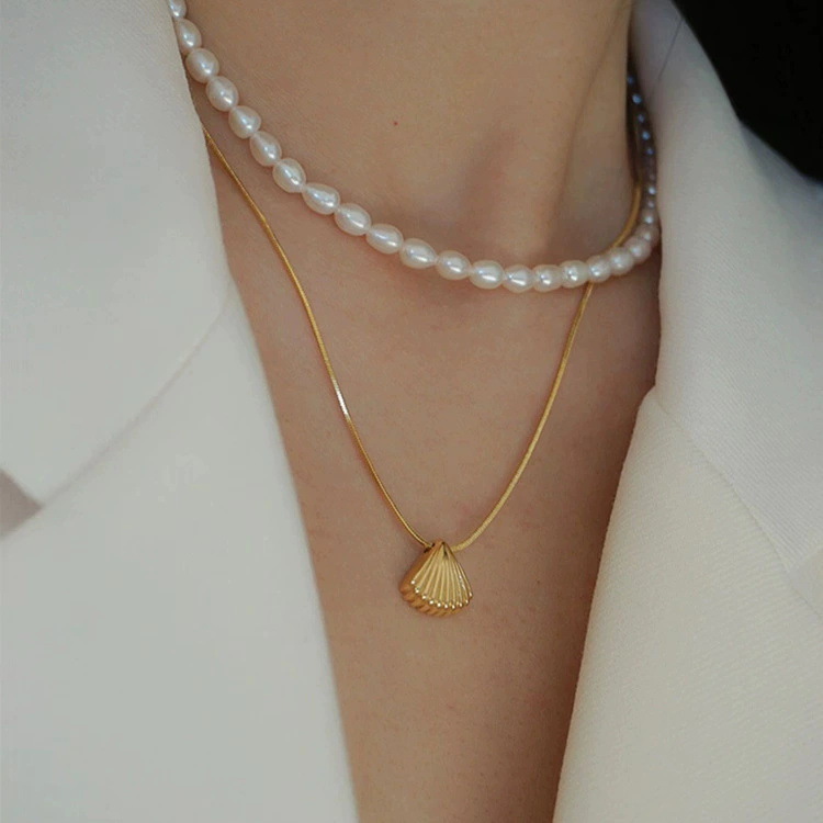 Shell Gold Color Versatile Oval High Gloss Pearl Necklace Choker Minimalist French Clavicle Chain Ins New Style