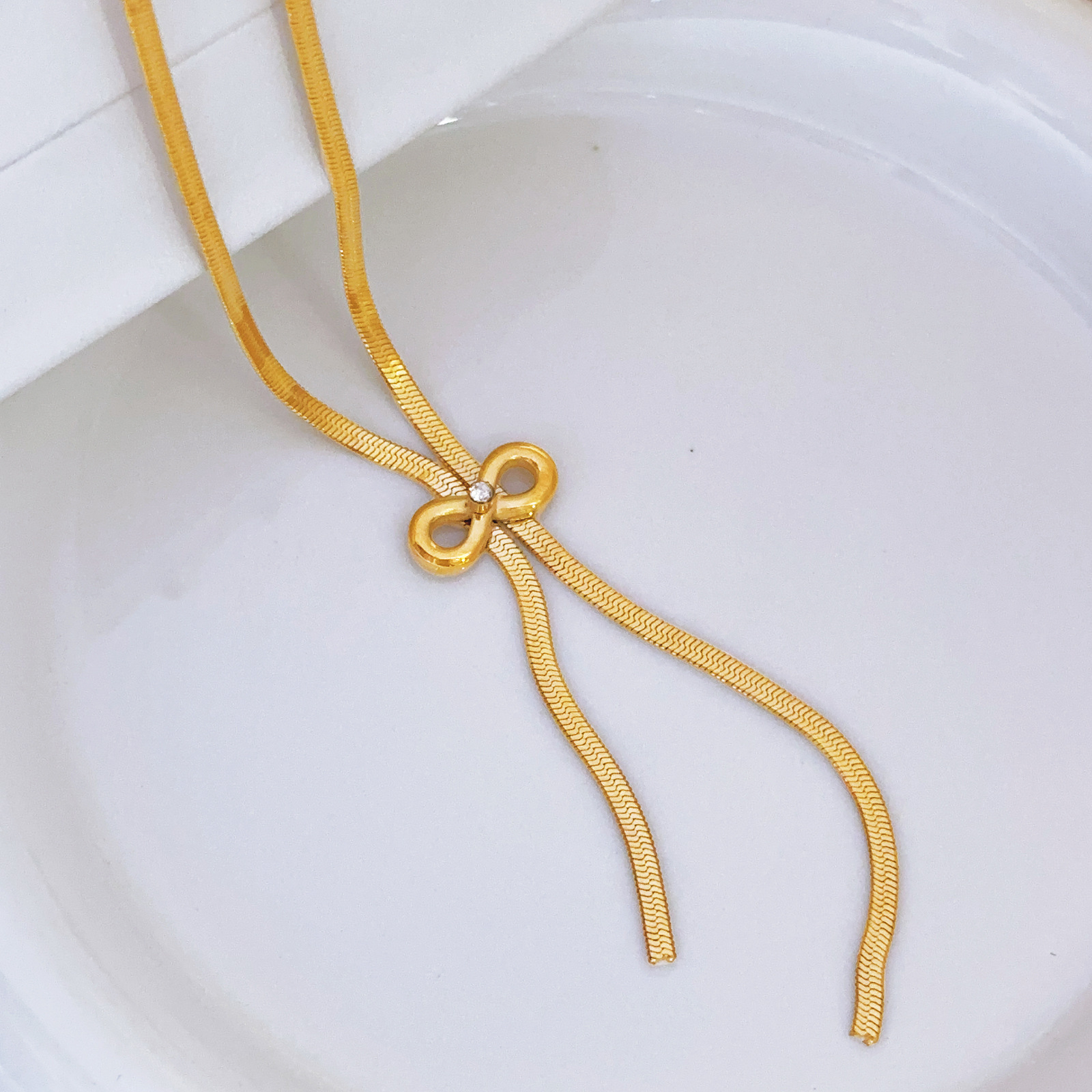 Cross-Border Hot-Selling Fashion Stainless Steel Pendant Commuting Elegant Versatile Titanium Steel Heart Tassel Necklace Bowknot Jewelry