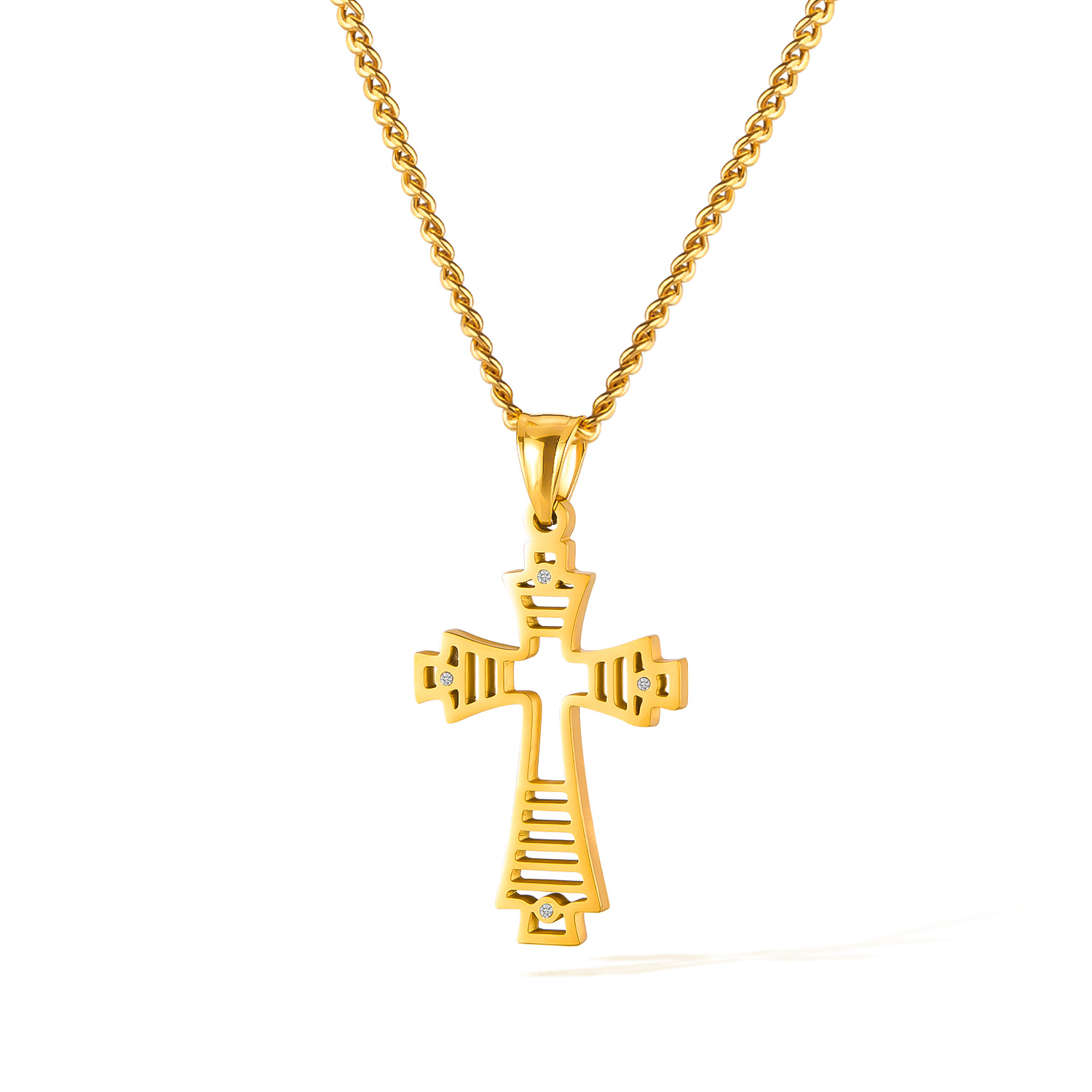 Men’s Necklace Stainless Steel Trendy Fashion Hollow Cross Pendant Titanium Steel Necklace Wholesale