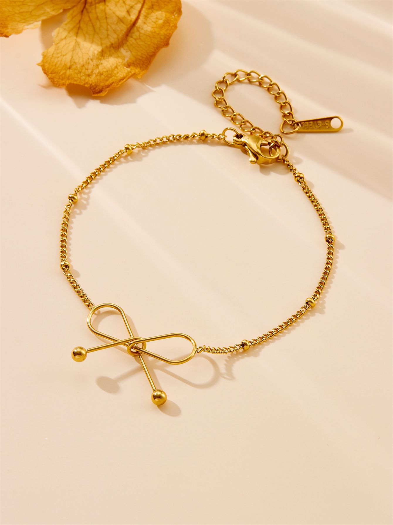 Cross-Border Women’s Titanium Steel Non-Fading Bowknot Gold New High-End Jewelry Wholesale Bracelet Necklace Set