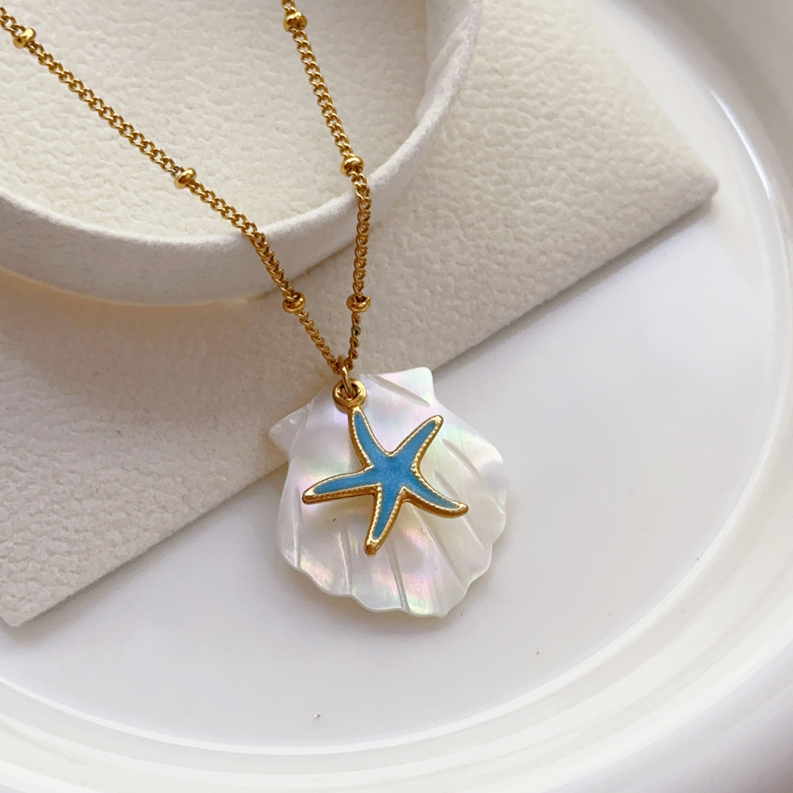 Vacation Style Natural Shell Beach Starfish Necklace Summer Style Conch Pendant Stainless Steel Personalized Clavicle Chain Female