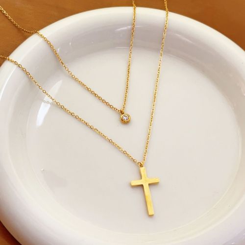 Amazon Cross-Border New Multi-Layer Cross Necklace Fashion Simple Versatile Collarbone Chain Birthday Gift Jewelry for Women