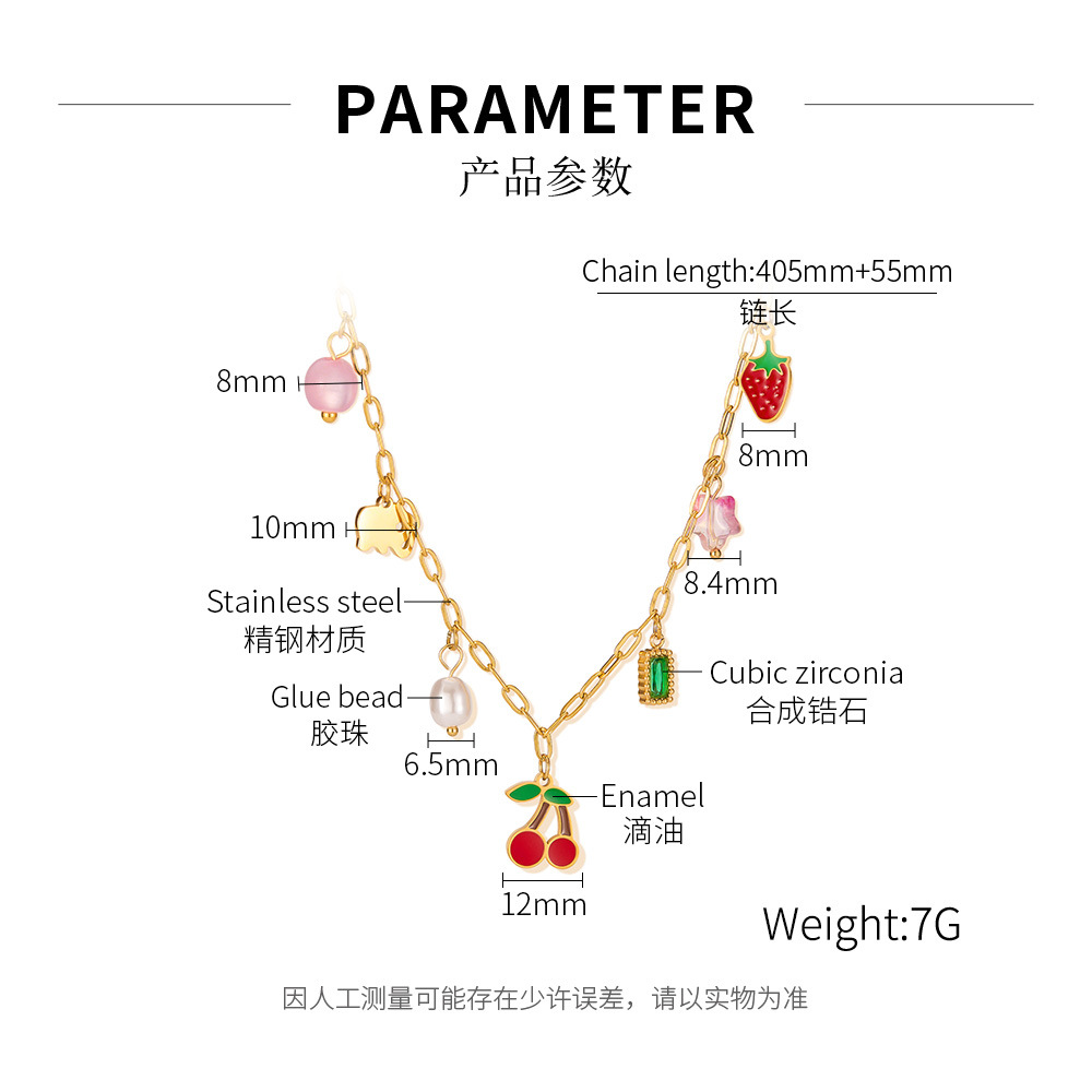 Necklace for Women Stainless Steel Personality Multi-element Cherry High-end Titanium Steel Collarbone Chain