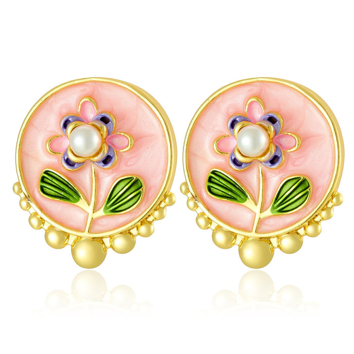 Monet Garden Oil Painting Earrings for Women New Chinese Style Light Luxury High-end Earrings 2025 New Hot Style Eleg...