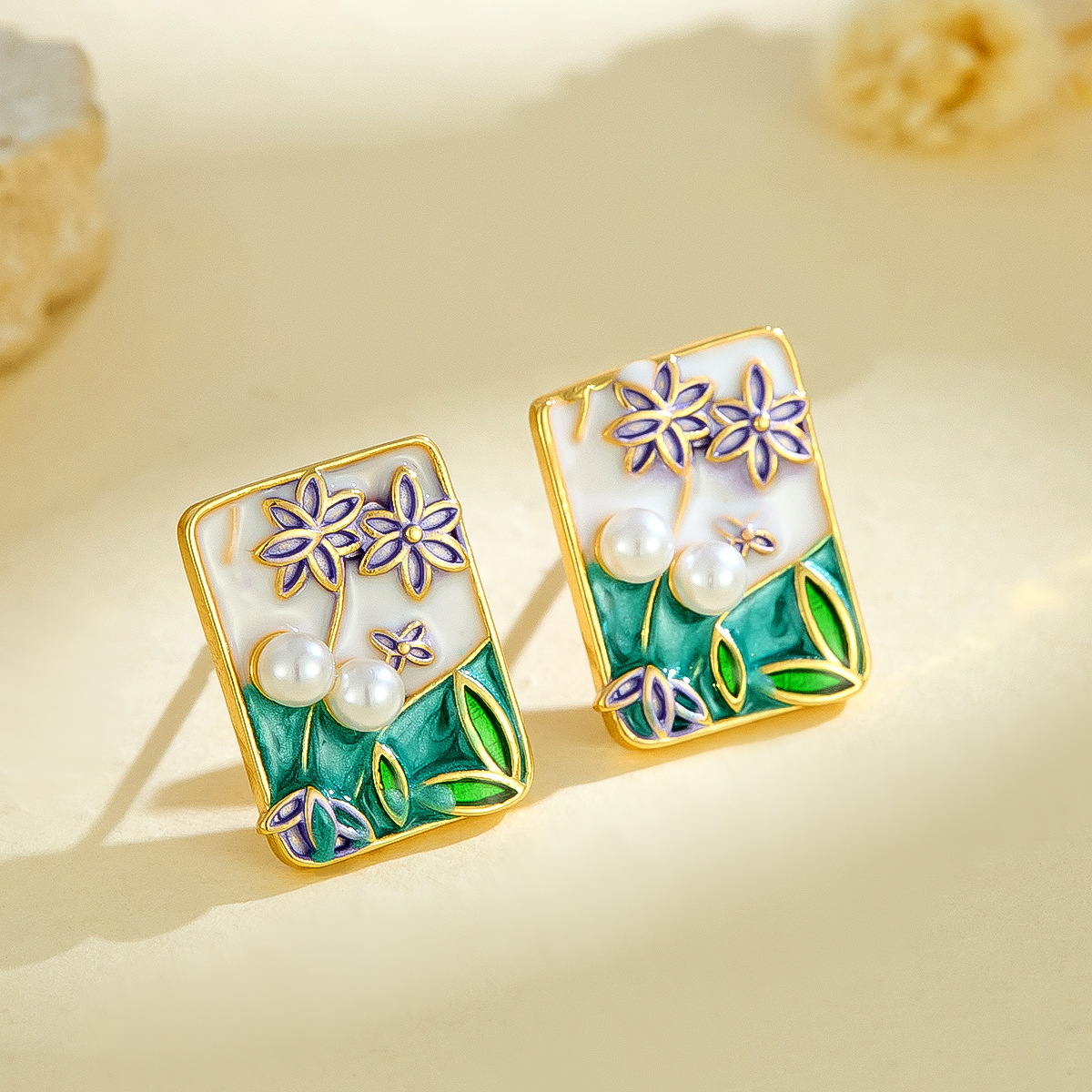 Monet Garden New Oil Painting Style Colorful Oil Drop Flower Earrings with Pearls High-end Versatile Fashion Copper Stud Earrings