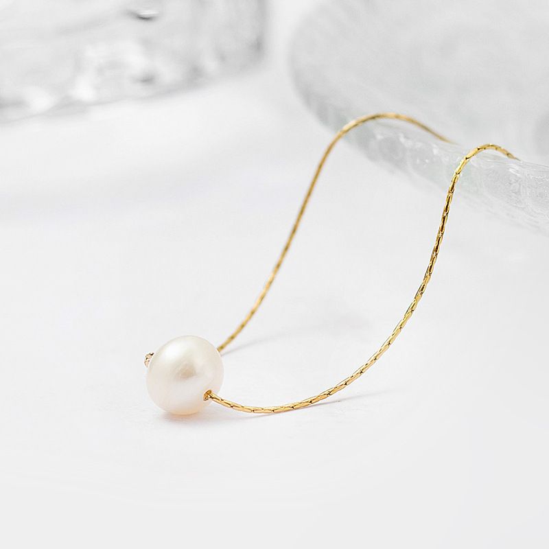 Freshwater Simple Pearl Titanium Steel Necklace 18k Gold Color Non-Fading Elegant Light Luxury Everyday Versatile Clavicle Chain Hot Sale