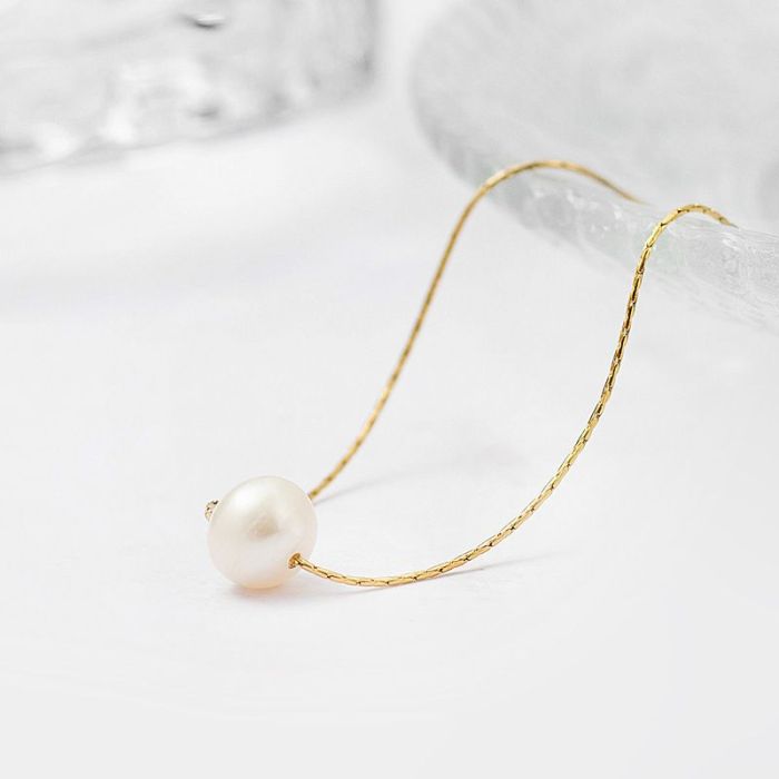 Freshwater Simple Pearl Titanium Steel Necklace 18k Gold Color Non-Fading Elegant Light Luxury Everyday Versatile Clavicle Chain Hot Sale