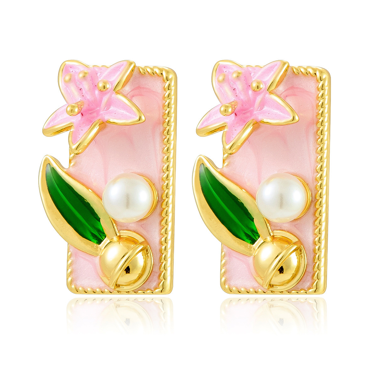 Cross-Border New French Retro Pearl Inlaid Oil Drop Flower Earrings Light Luxury High-End Enamel Painted Flower Earrings
