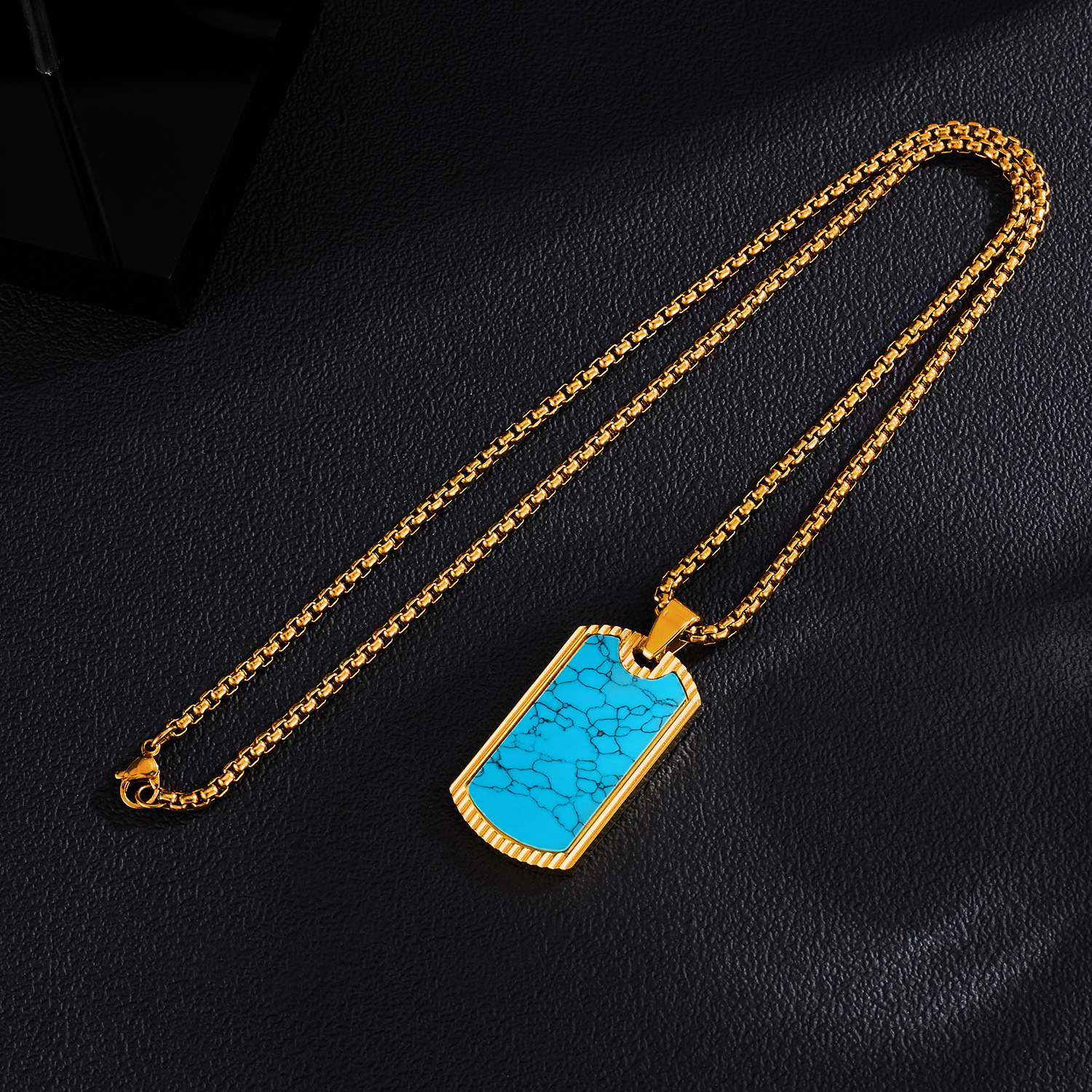 Personalized Necklace for Men Stainless Steel Hip Hop Trendy Creative Design Turquoise Pendant Titanium Steel Accessories