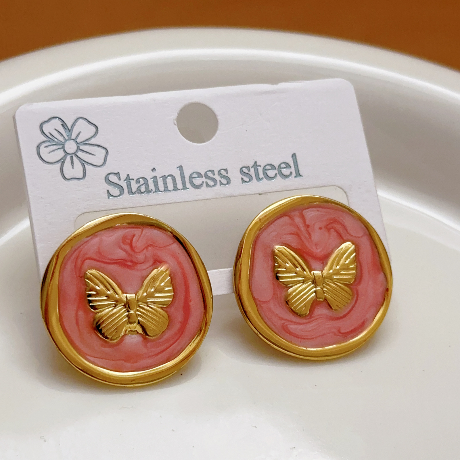 Cross-Border New Titanium Steel Butterfly Earrings Fashion Korean Unique Earrings Niche Design Sense 18K Plated Earrings for Women Ins