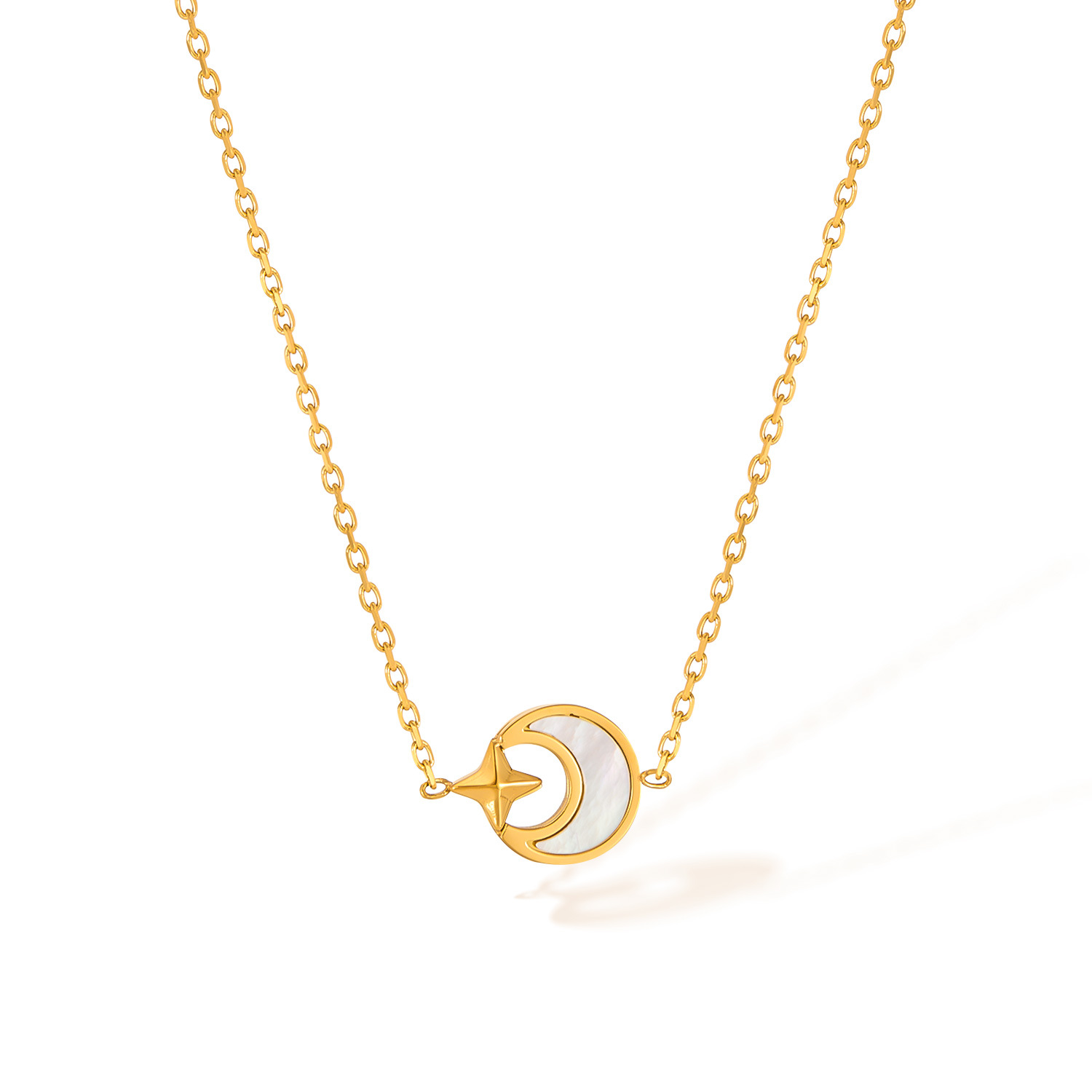 Stainless Steel Necklace for Women Fashionable Versatile Design Sense Four-Pointed Star Shell Moon Titanium Steel Collarbone Chain