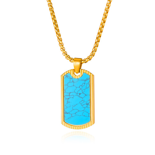 Personalized Necklace for Men Stainless Steel Hip Hop Trendy Creative Design Turquoise Pendant Titanium Steel Accessories