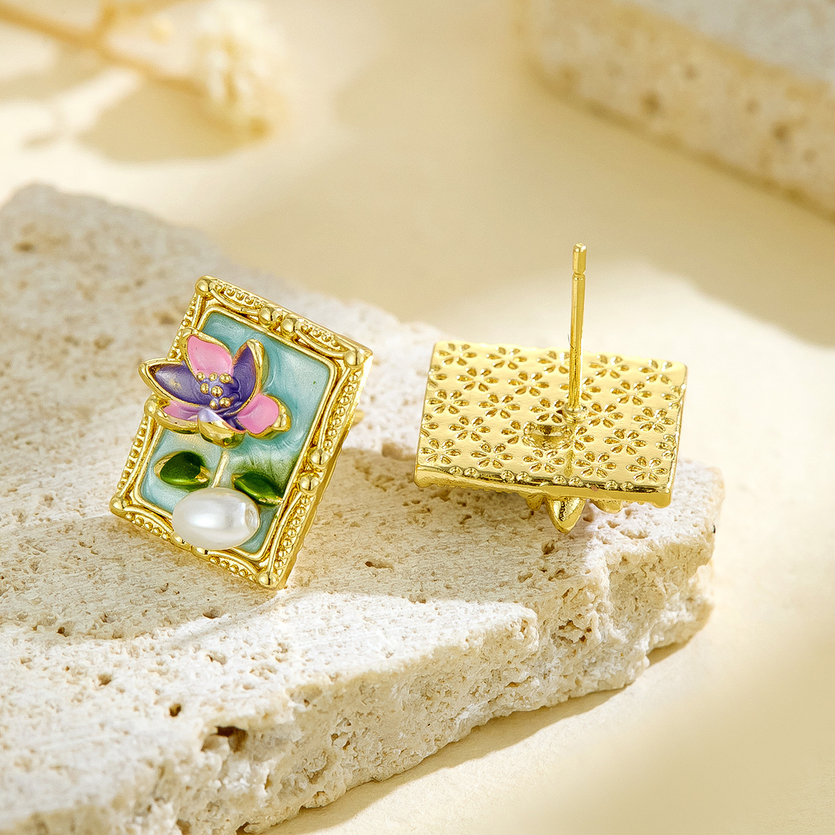 Monet Garden Vintage Style Natural Pearl Earrings European and American Retro High-end Goddess Temperament Oil Painting Style Earrings