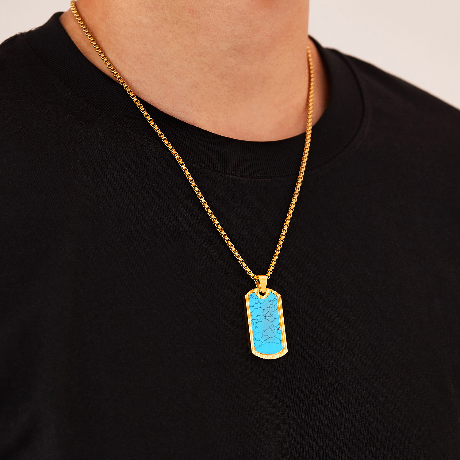 Personalized Necklace for Men Stainless Steel Hip Hop Trendy Creative Design Turquoise Pendant Titanium Steel Accessories