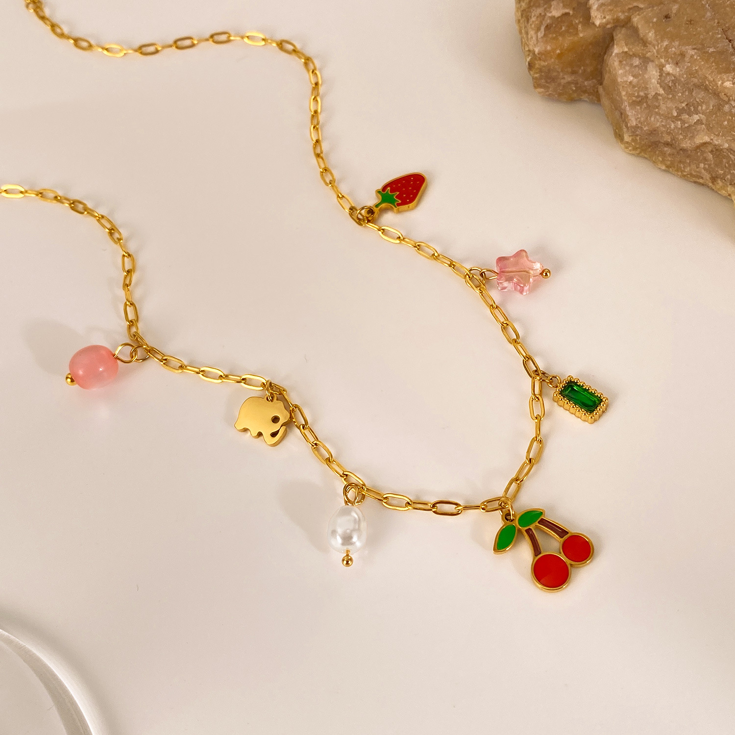 Necklace for Women Stainless Steel Personality Multi-element Cherry High-end Titanium Steel Collarbone Chain