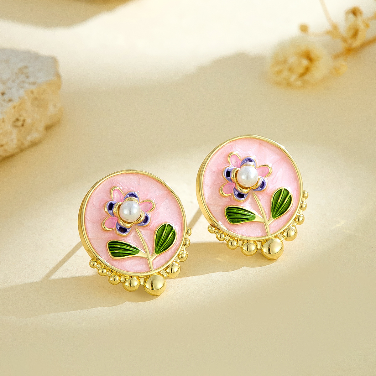 Monet Garden Oil Painting Earrings for Women New Chinese Style Light Luxury High-end Earrings 2025 New Hot Style Elegant Earrings