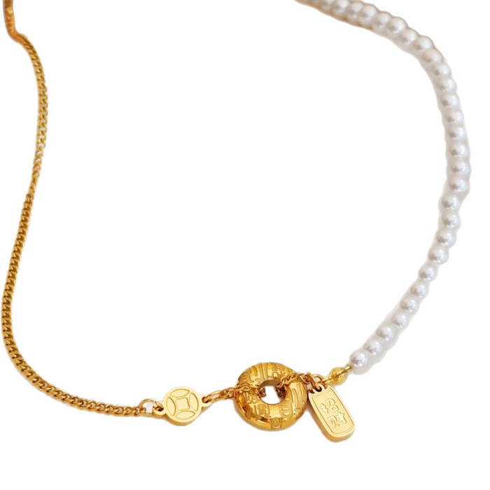 New Chinese Style Necklace for Women, National Style, New Hot Item, Ruyi Pendant, Unique Niche Pearl, Wealth and Prosperity Character Clavicle Chain, Trendy