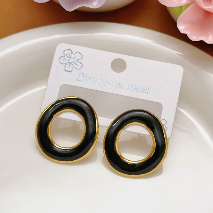 Candy Color European and American Cross-Border Exaggerated High-End Stainless Steel Earrings Oil Drop Earrings Simple Versatile 18k Gold Earrings