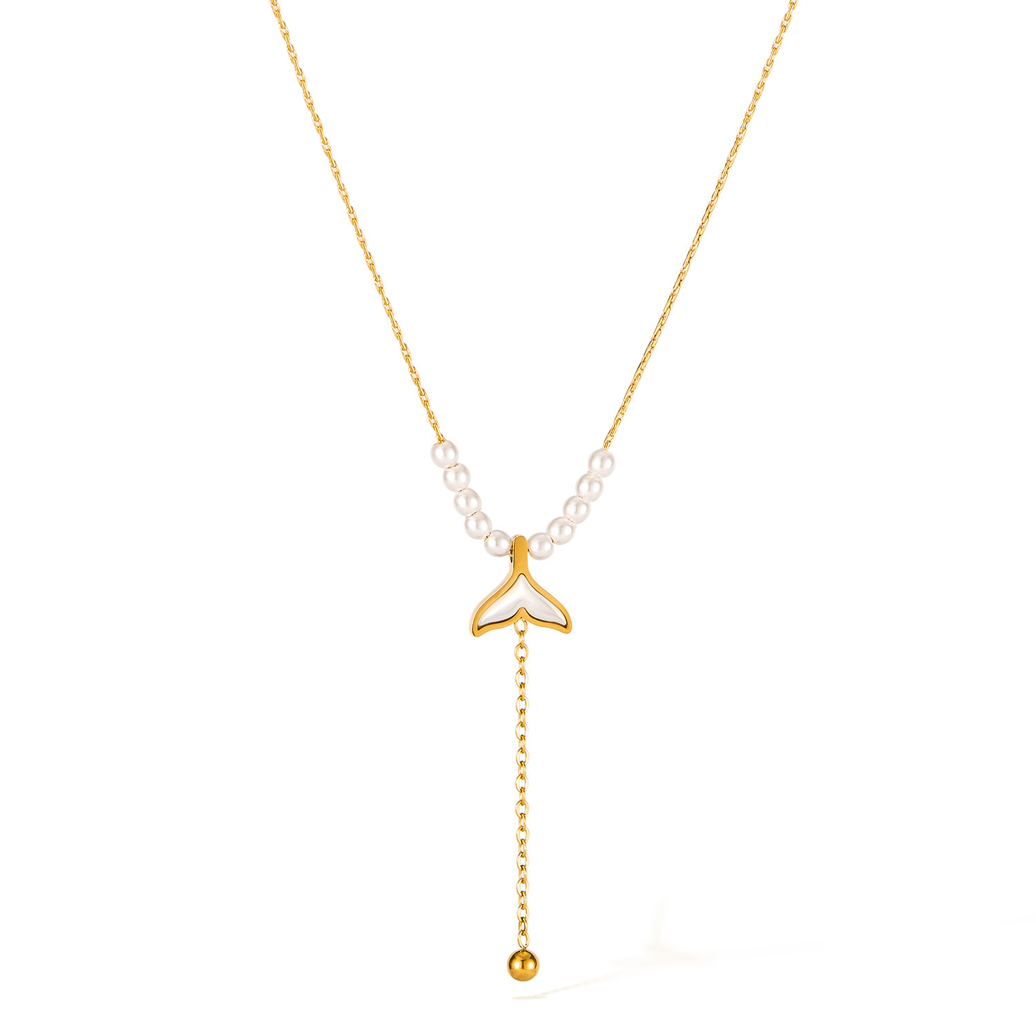 Exquisite Necklace for Women Stainless Steel Fish Tail Tassel Pearl Light Luxury High-end Titanium Steel Collarbone Chain