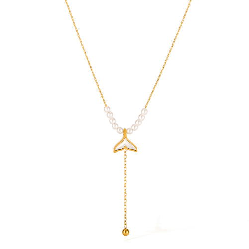 Exquisite Necklace for Women Stainless Steel Fish Tail Tassel Pearl Light Luxury High-end Titanium Steel Collarbone Chain