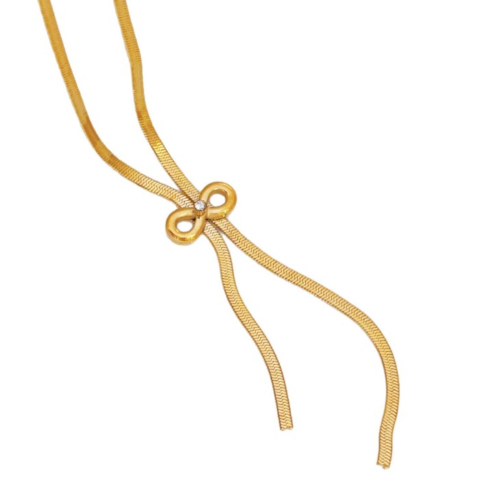 Cross-Border Hot-Selling Fashion Stainless Steel Pendant Commuting Elegant Versatile Titanium Steel Heart Tassel Necklace Bowknot Jewelry