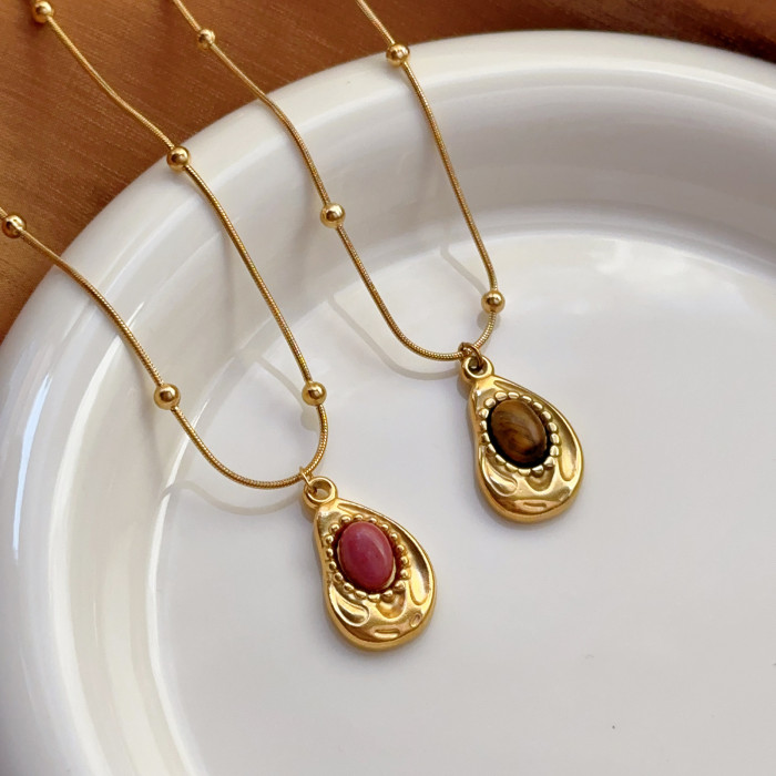 Milad Tiger Eye Stone Necklace for Women, Light Luxury, Niche, High-End Feel, Collarbone Sweater Chain, Non-Fading, Vintage Pendant Accessory