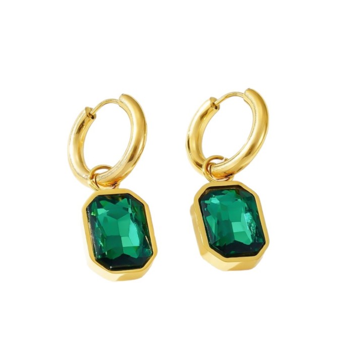 European and American New Retro Design Colorful Sugar Cube Ear Cuffs Fashion Geometric Titanium Steel Earrings 18K Gold Plated Earrings for Women