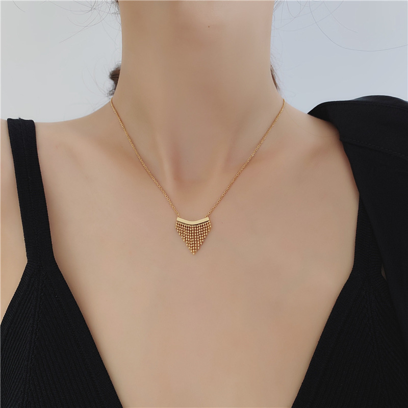 Elegant Women Titanium Steel Pendant Wave Bead Necklace Tassel Collarbone Chain Light Luxury High-end New Fashion 18k Gold Ins