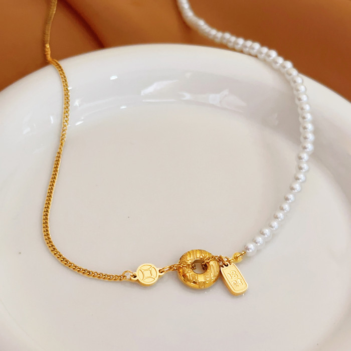 New Chinese Style Necklace for Women, National Style, New Hot Item, Ruyi Pendant, Unique Niche Pearl, Wealth and Prosperity Character Clavicle Chain, Trendy