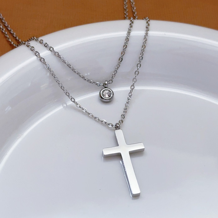 Amazon Cross-Border New Multi-Layer Cross Necklace Fashion Simple Versatile Collarbone Chain Birthday Gift Jewelry for Women