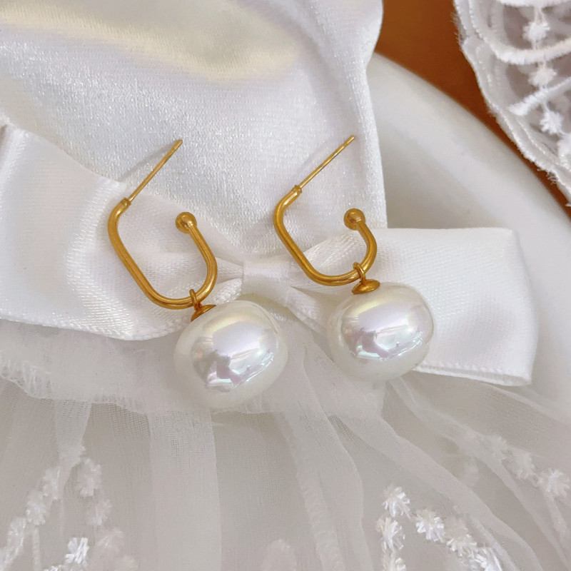 Simple European and American Style Elegant Metal Ear Clips Round Pearl Temperament Earrings Personality Earrings Jewelry