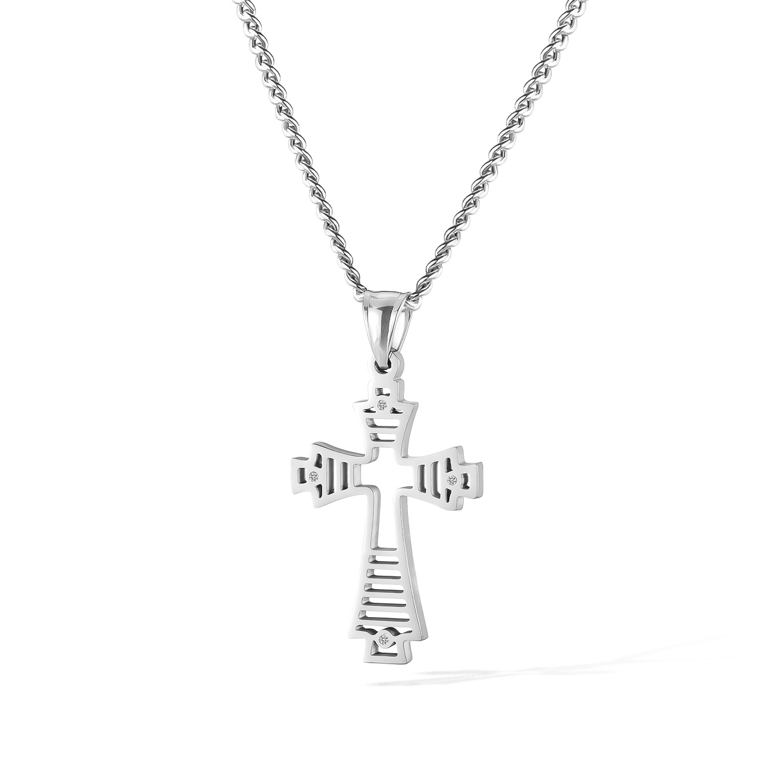 Men’s Necklace Stainless Steel Trendy Fashion Hollow Cross Pendant Titanium Steel Necklace Wholesale