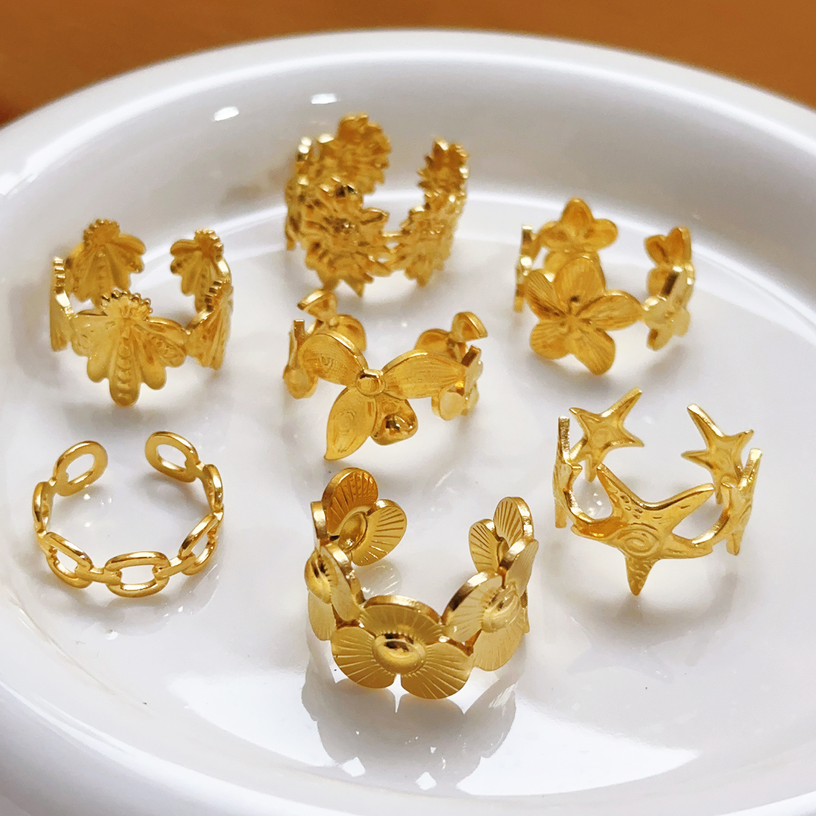 European and American Stainless Steel Ring High-Value Tail Ring Fashion Design Hollow Ring Niche Versatile Adjustable Ring